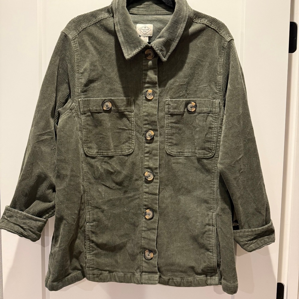 90s Grandpa St John's Bay Olive Corduroy Chore Jacket 1X Oversized